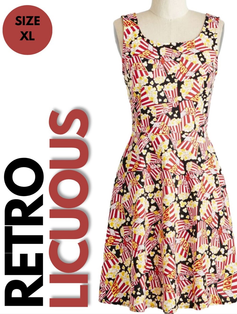 Retrolicous Popcorn Print Skater Dress Size XL